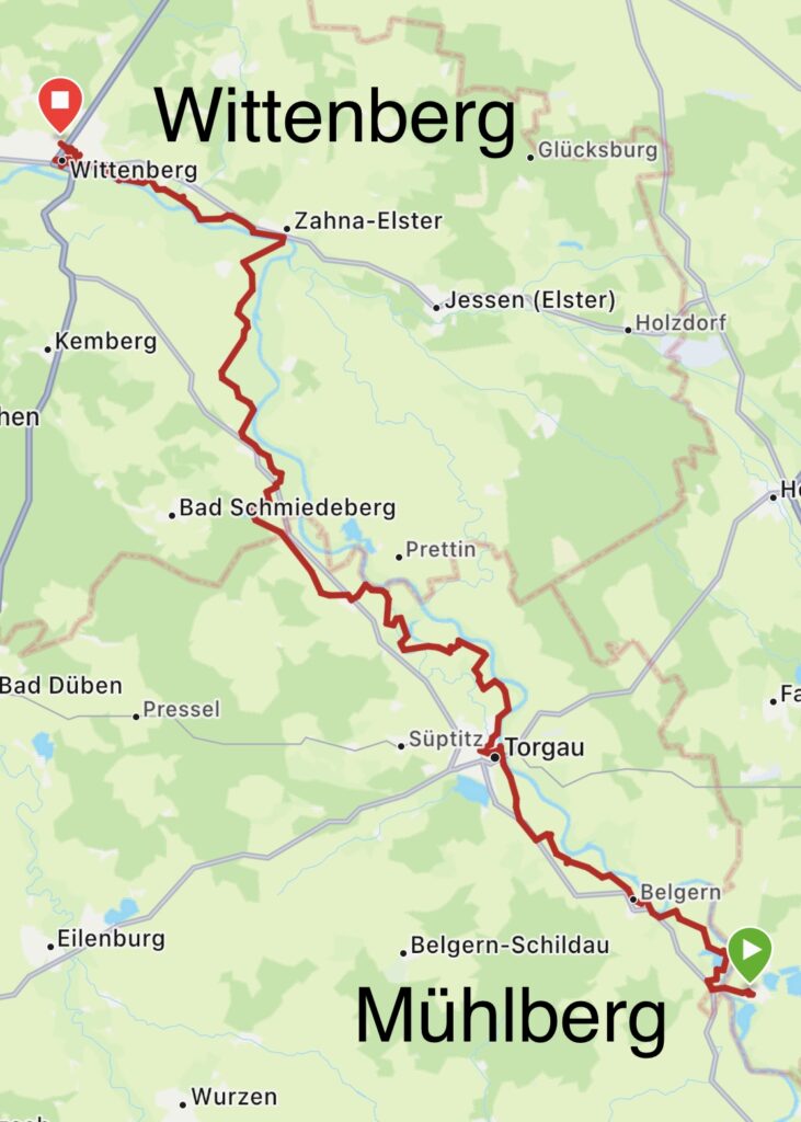 107 zigzagging km on the Elbe dykes from Mühlberg to Wittenberg